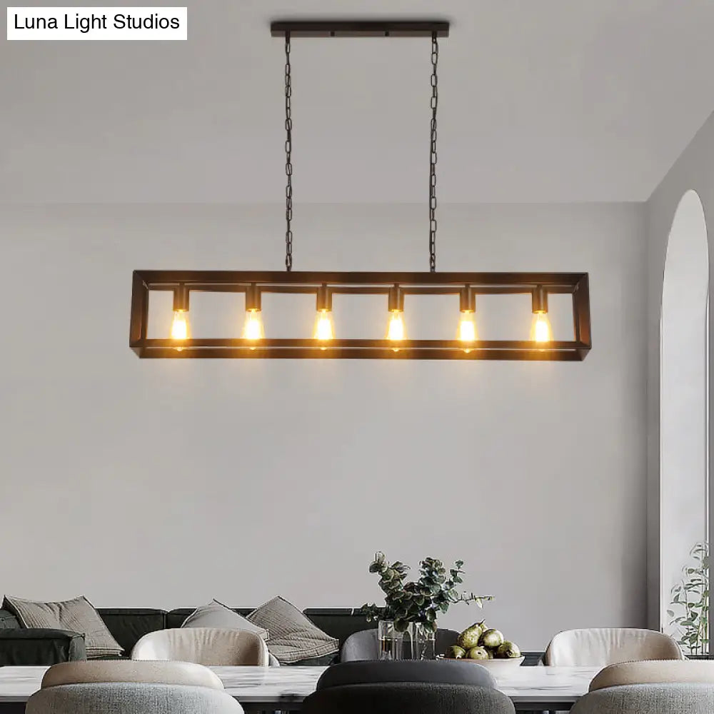 DecorBites™ Black Industrial Rectangular Island Pendant Metallic Ceiling Light Fixture