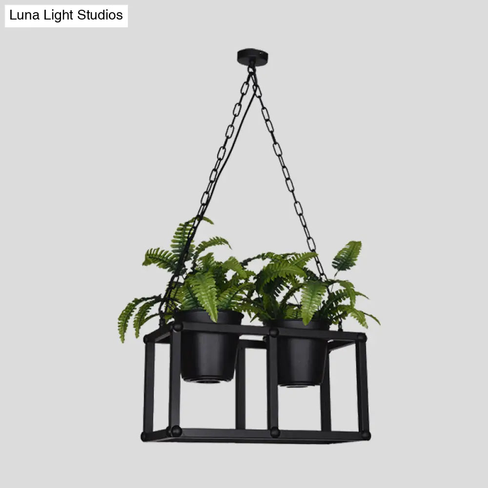 DecorBites™ Black Metal Industrial Rectangle Island Light Fixture - 2/3/5 Bulbs LED Lamp with Plant Decor