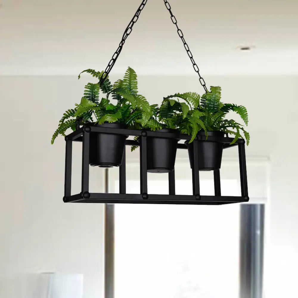 DecorBites™ Black Metal Industrial Rectangle Island Light Fixture - 2/3/5 Bulbs LED Lamp with Plant Decor