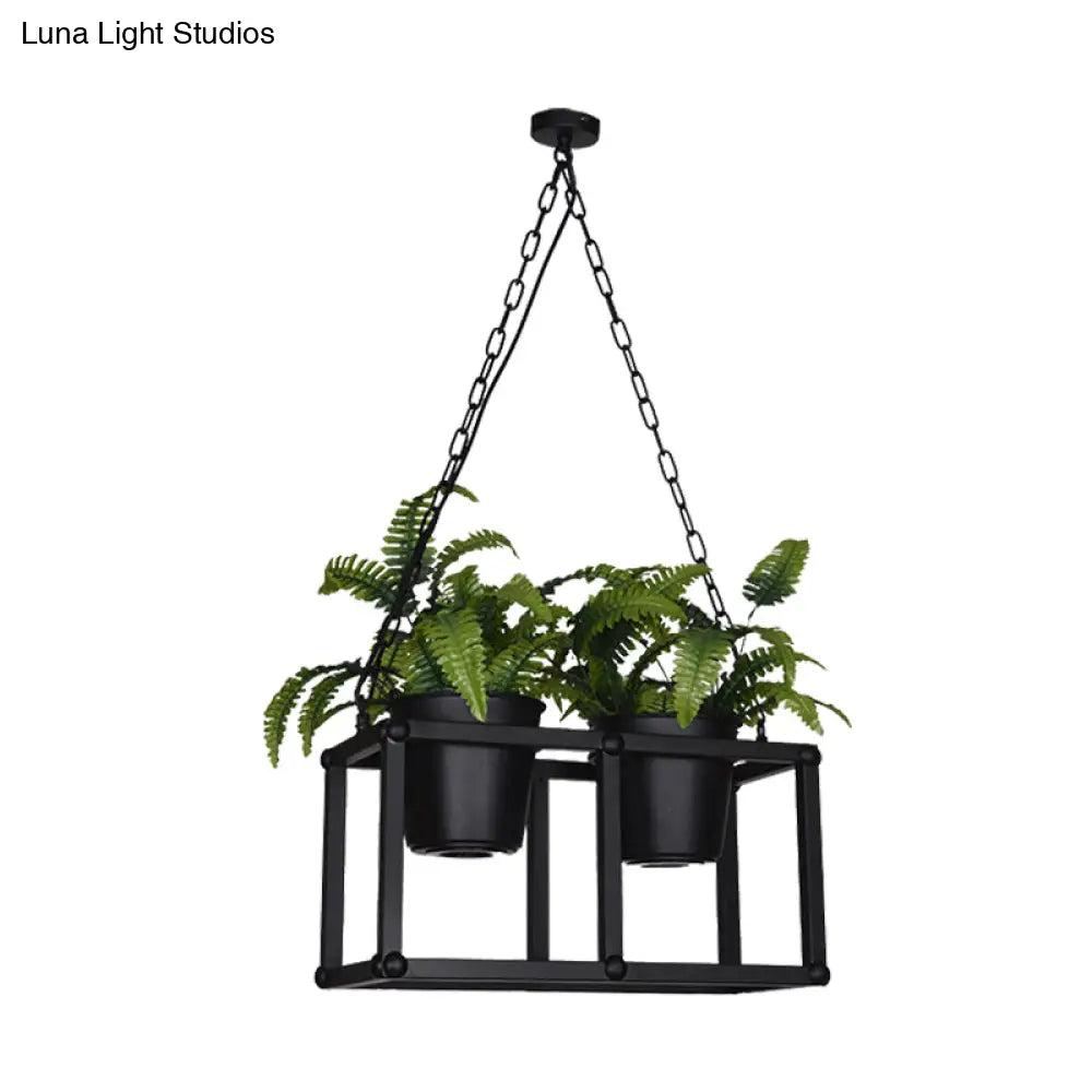 DecorBites™ Black Metal Industrial Rectangle Island Light Fixture - 2/3/5 Bulbs LED Lamp with Plant Decor