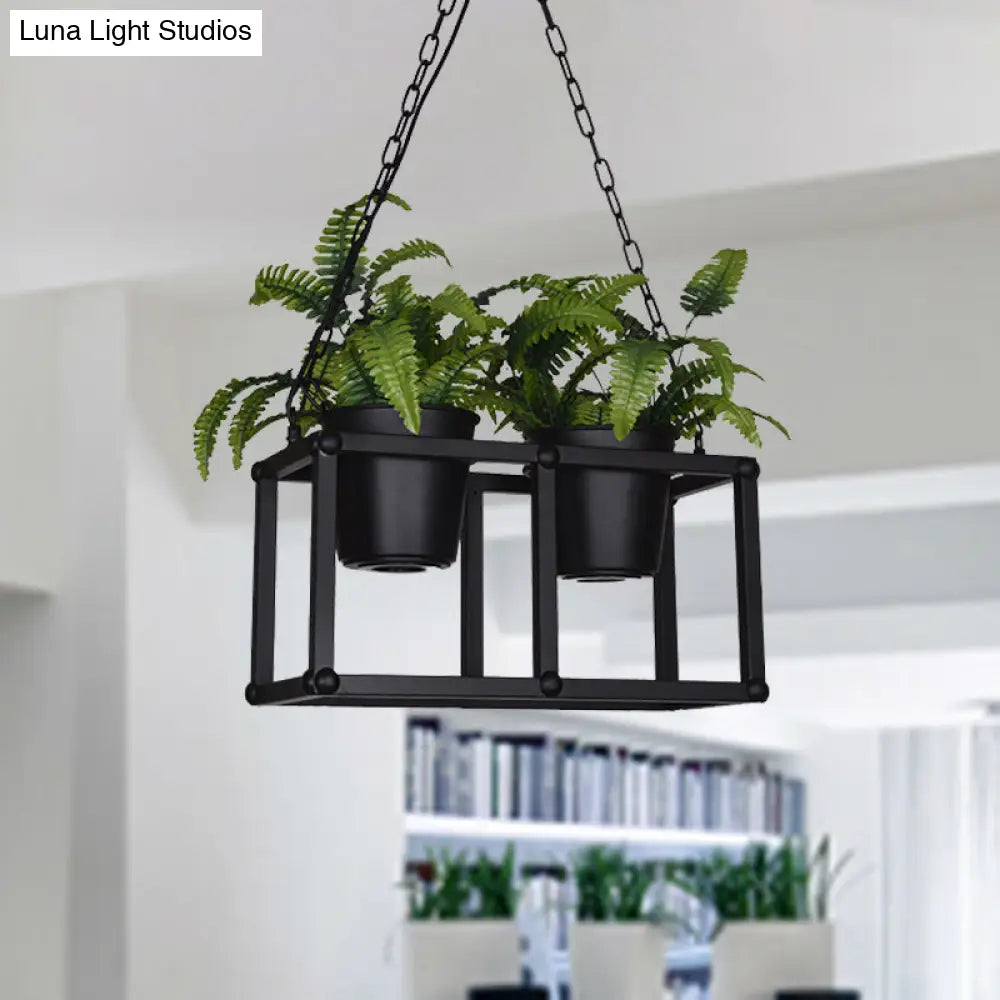 DecorBites™ Black Metal Industrial Rectangle Island Light Fixture - 2/3/5 Bulbs LED Lamp with Plant Decor
