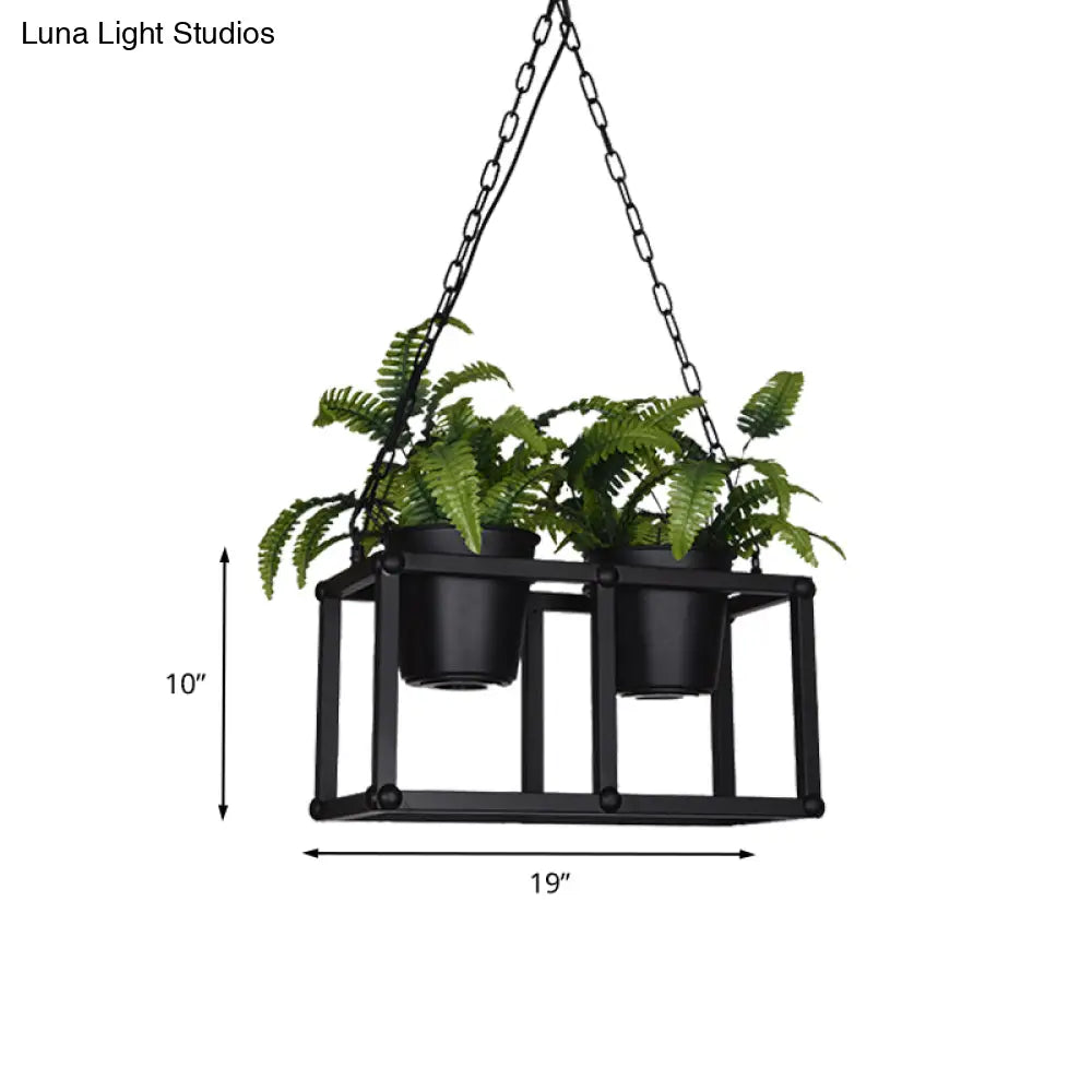 DecorBites™ Black Metal Industrial Rectangle Island Light Fixture - 2/3/5 Bulbs LED Lamp with Plant Decor