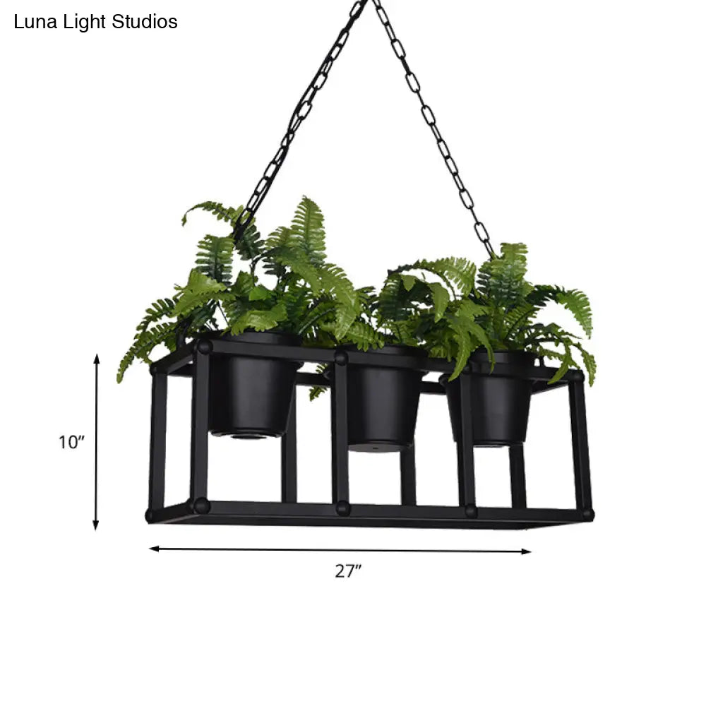 DecorBites™ Black Metal Industrial Rectangle Island Light Fixture - 2/3/5 Bulbs LED Lamp with Plant Decor