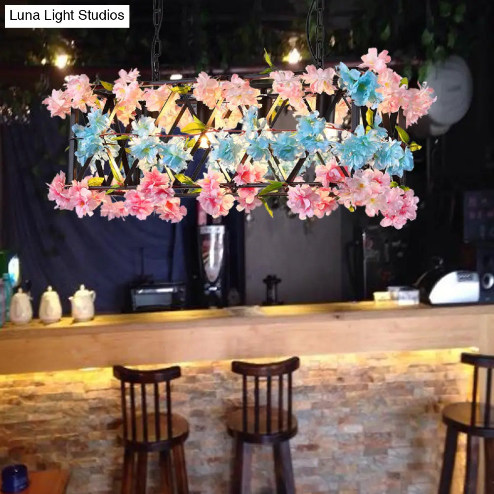 DecorBites™ Black Metal Island Light with Flower Decor: 5 Bulb LED Fixture