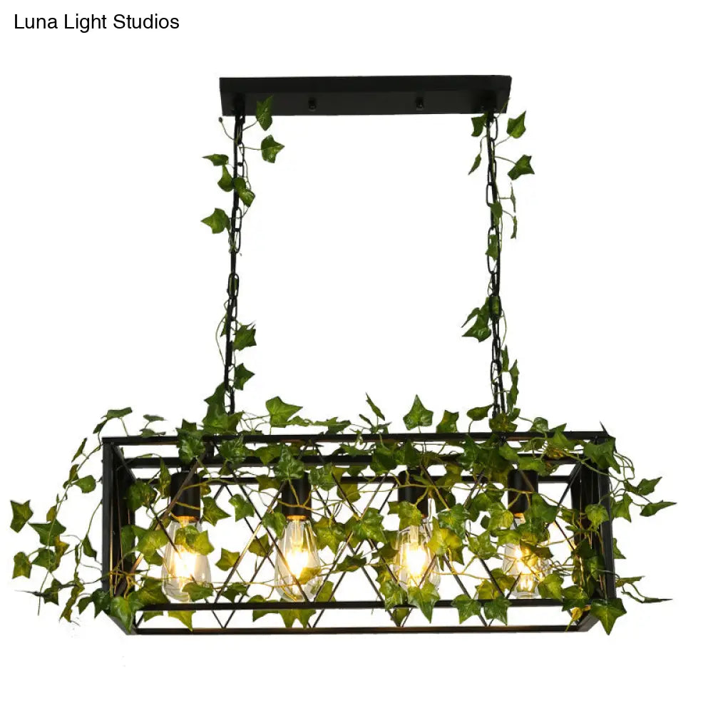 DecorBites™ Black Metal Pendant Light Fixture for Wine Bar - 4/6-Bulb Cuboid Plant Island Lamp