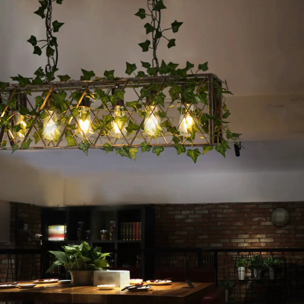 DecorBites™ Black Metal Pendant Light Fixture for Wine Bar - 4/6-Bulb Cuboid Plant Island Lamp