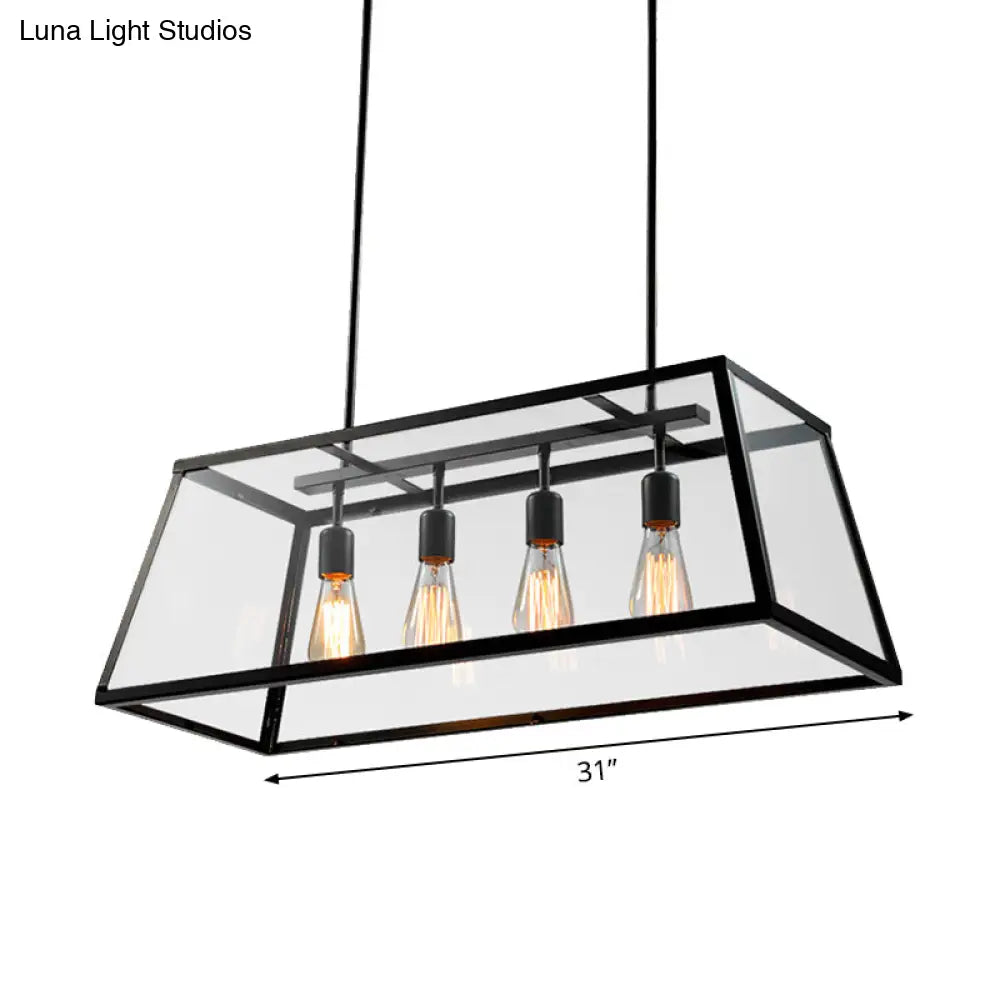 DecorBites™ Black Metal Trapezoid Island Pendant Light with 4 Industrial Heads for Dining Room