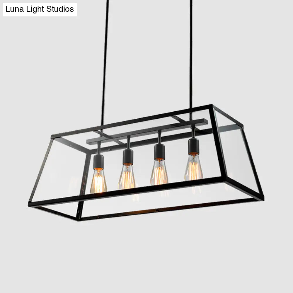 DecorBites™ Black Metal Trapezoid Island Pendant Light with 4 Industrial Heads for Dining Room