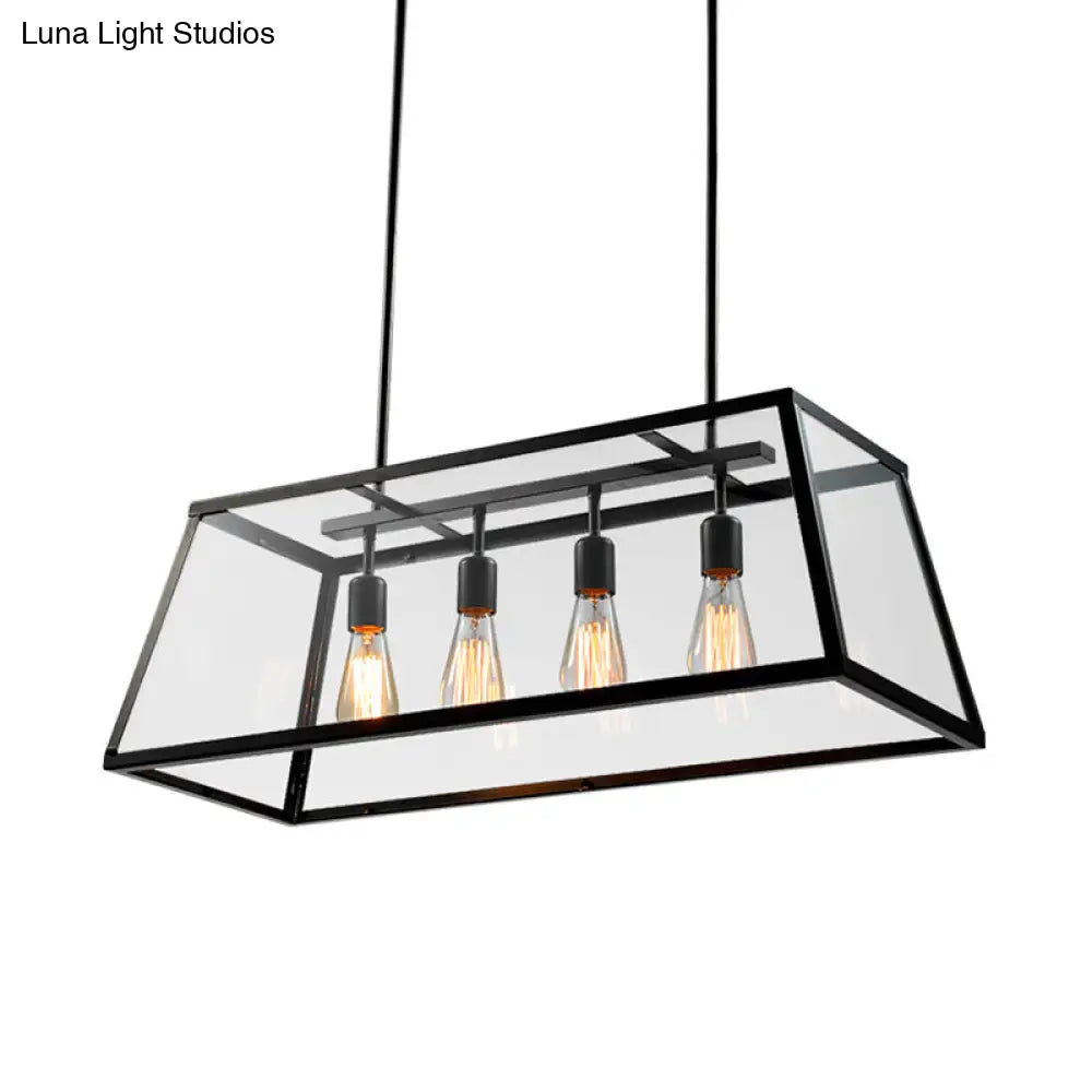 DecorBites™ Black Metal Trapezoid Island Pendant Light with 4 Industrial Heads for Dining Room
