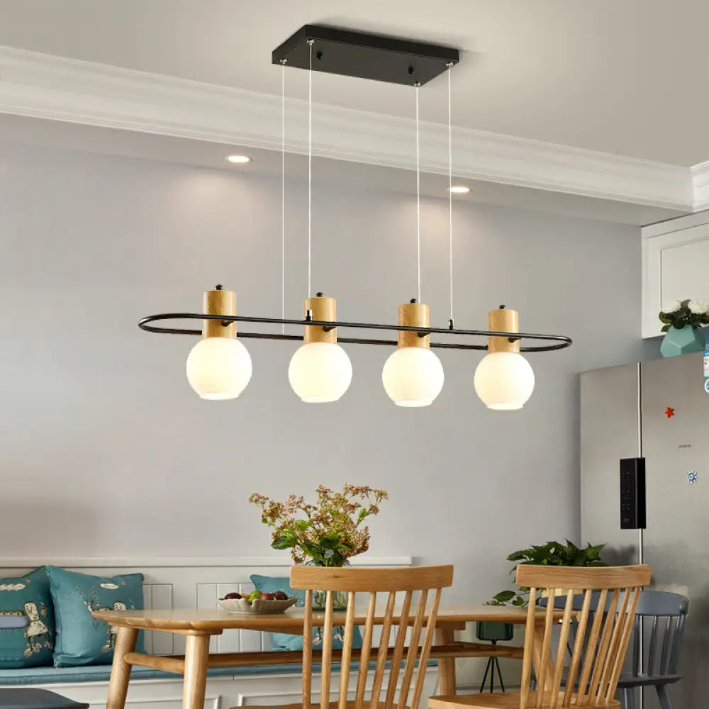 DecorBites™ Black Orb Island Pendant Light – Modern 3/4-Light Frosted Glass Hanging Lamp Kit with Rectangle Ring