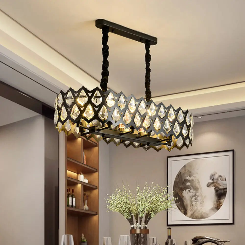 DecorBites™ Black Oval Crystal Teardrops Suspension Light - Contemporary Island Pendant with 10/14 Bulbs - 29.5"/37.5" W