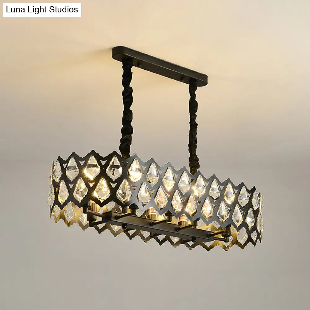 DecorBites™ Black Oval Crystal Teardrops Suspension Light - Contemporary Island Pendant with 10/14 Bulbs - 29.5"/37.5" W