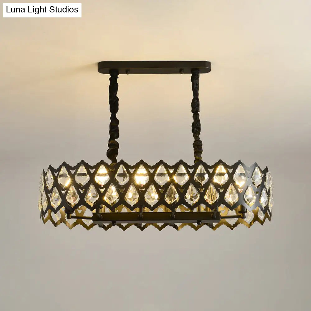 DecorBites™ Black Oval Crystal Teardrops Suspension Light - Contemporary Island Pendant with 10/14 Bulbs - 29.5"/37.5" W