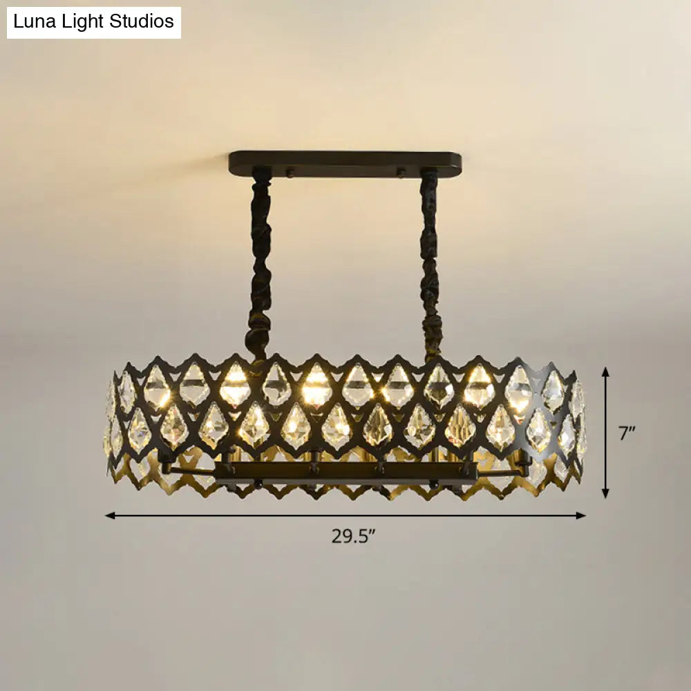 DecorBites™ Black Oval Crystal Teardrops Suspension Light - Contemporary Island Pendant with 10/14 Bulbs - 29.5"/37.5" W