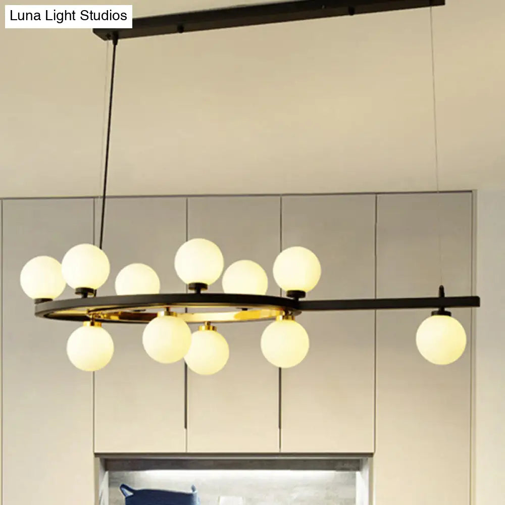 DecorBites™ Black Oval Hanging Light Fixture - Nordic Style with 11 Metal Heads and Opal Glass Shade
