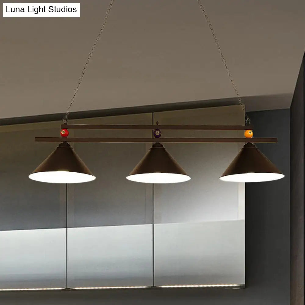 DecorBites™ Black/Red Industrial Cone Shade Ceiling Pendant with 3 Metal Heads and Billiard Ball Deco