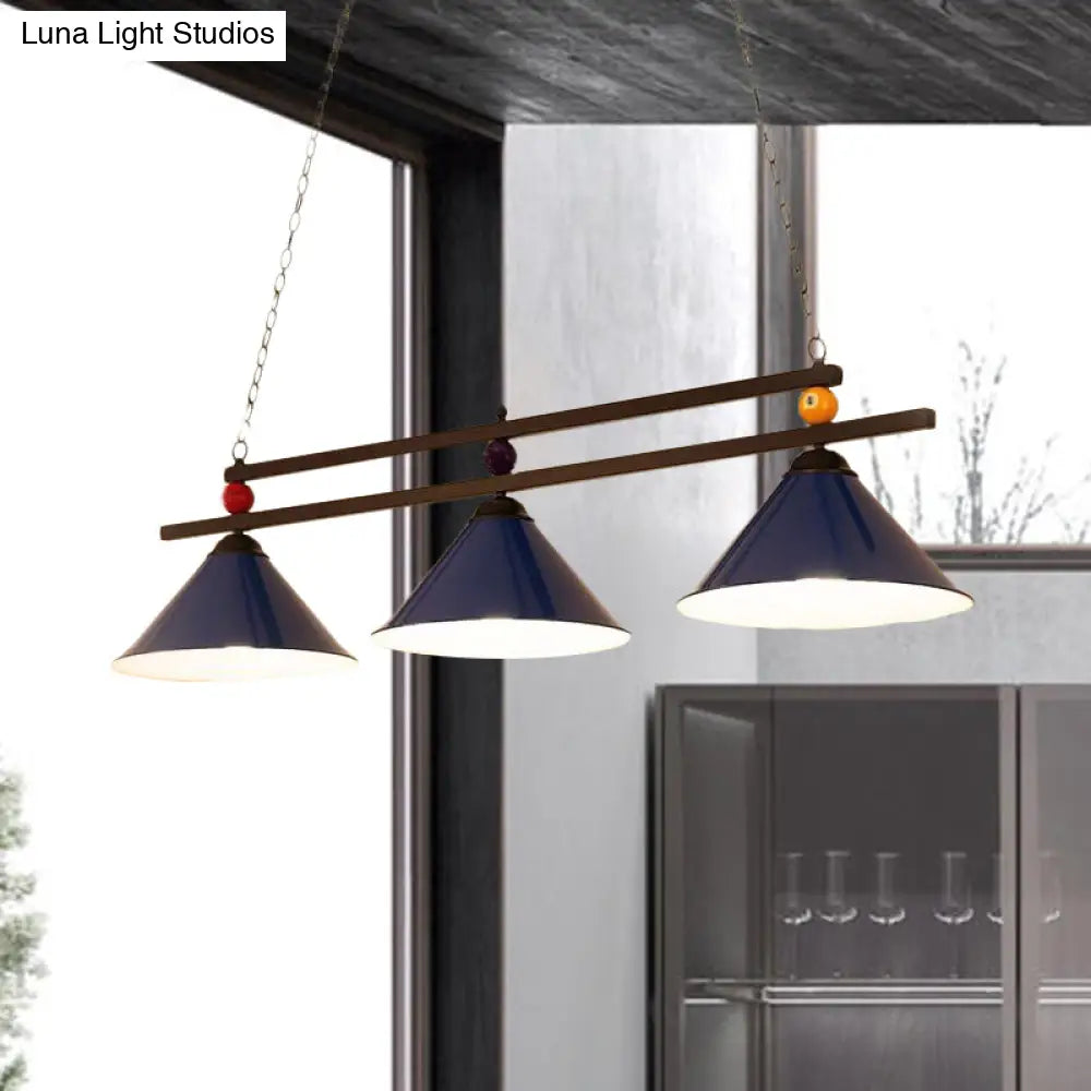 DecorBites™ Black/Red Industrial Cone Shade Ceiling Pendant with 3 Metal Heads and Billiard Ball Deco