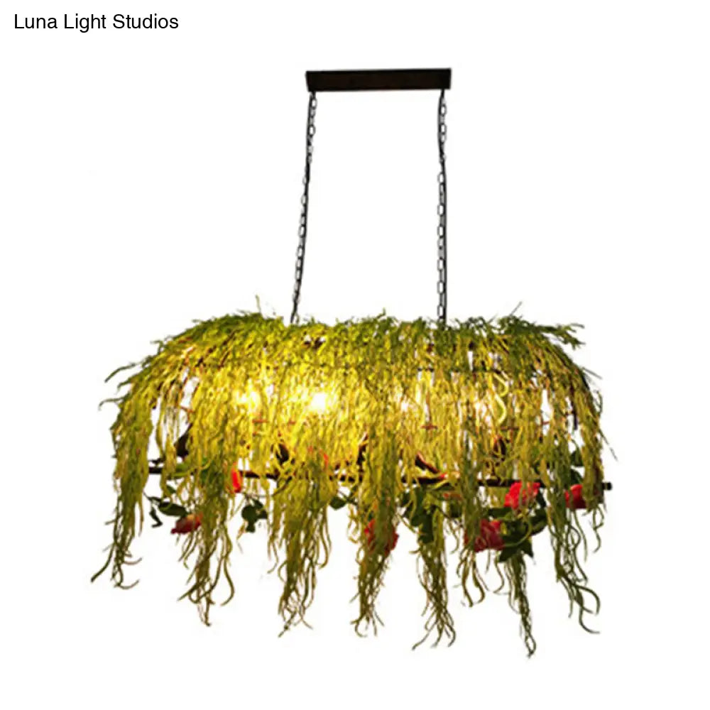 DecorBites™ Black Retro Metal Bird Cage Island Ceiling Light with Plant - Ideal for Restaurants - 4 Lights