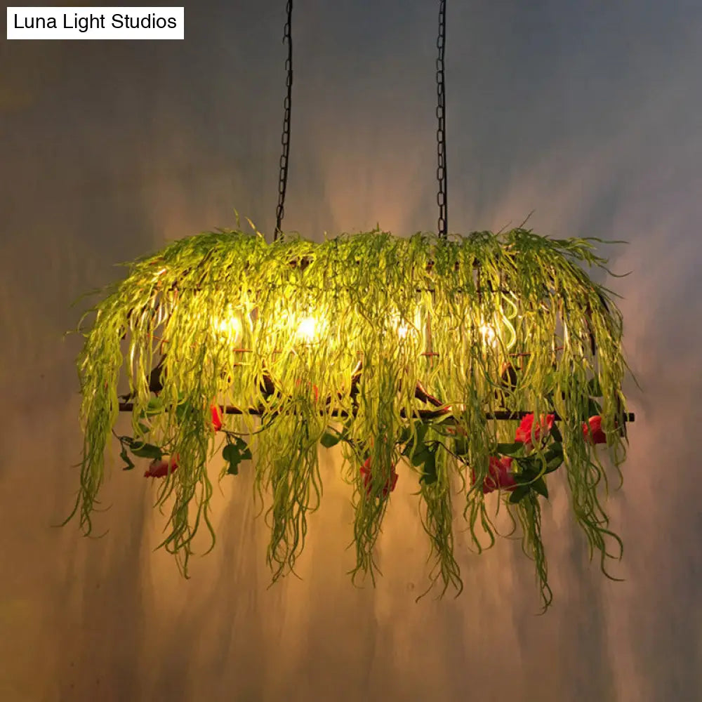 DecorBites™ Black Retro Metal Bird Cage Island Ceiling Light with Plant - Ideal for Restaurants - 4 Lights