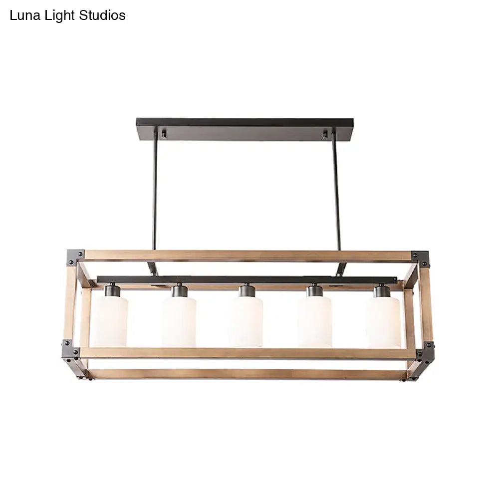 DecorBites™ Black Traditional Dining Room Island Pendant Light with Milky Glass Shades - 5-Light Hanging Lamp