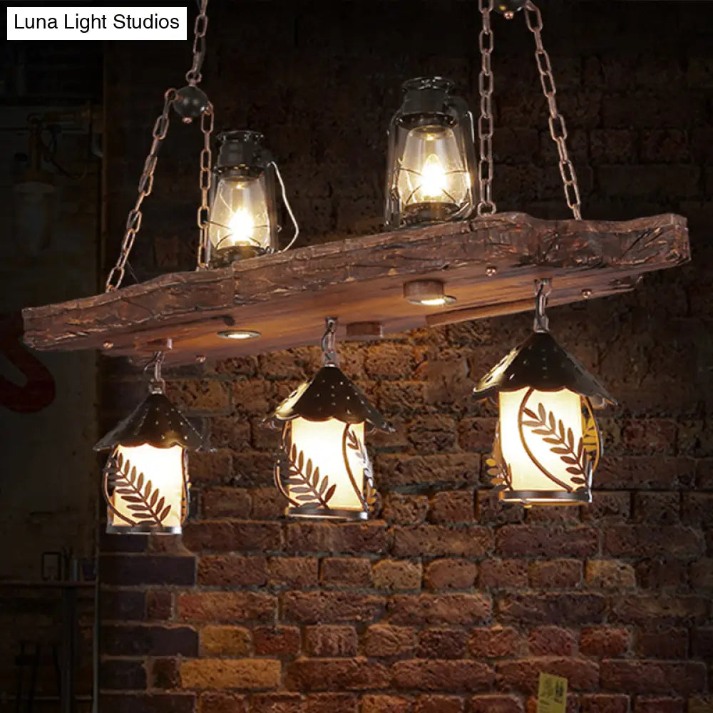 DecorBites™ Black Wood Lantern Island Ceiling Light with 5 Lights, Clear Glass Shade - Ideal for Restaurants and Warehouses