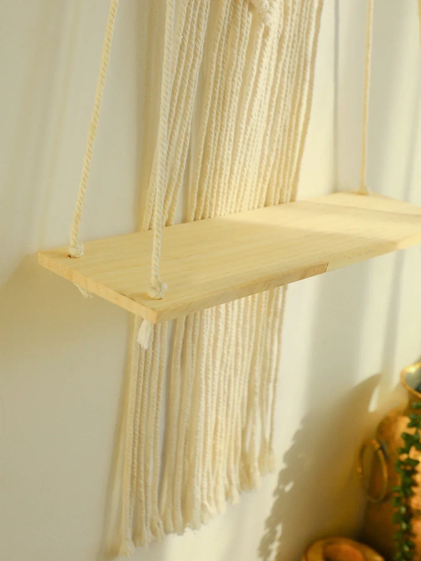 DecorBites™ Boho Macrame Wood Wall Shelf Home Decor