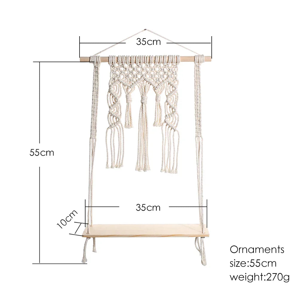DecorBites™ Boho Macrame Wood Wall Shelf Home Decor