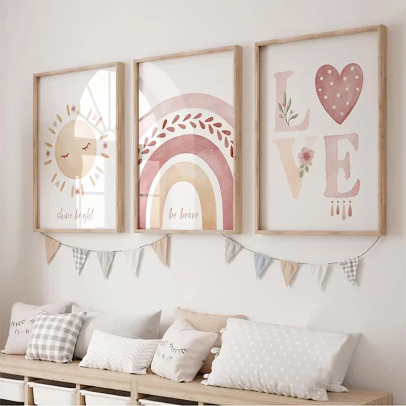 DecorBites™ Boho Rainbow Sunshine Nursery Poster Set