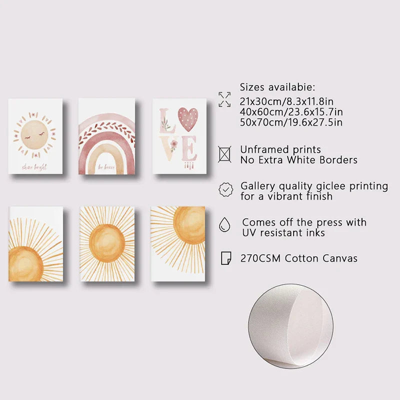 DecorBites™ Boho Rainbow Sunshine Nursery Poster Set