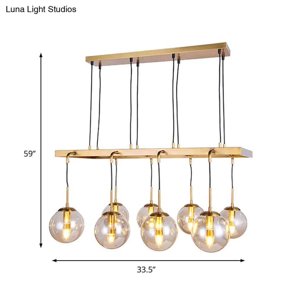 DecorBites™ Brass Ball Island Pendant Light with Clear Glass Shade - Modern 8 Head Design