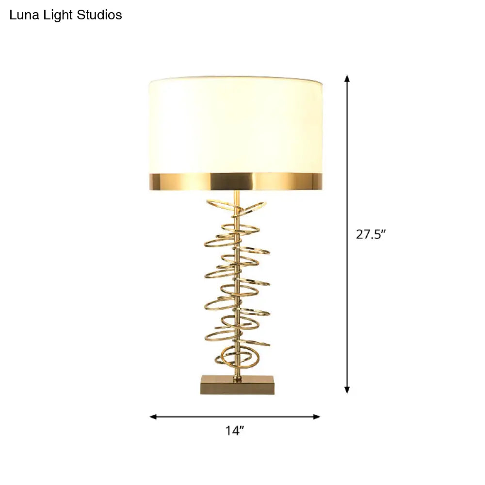 DecorBites™ Brass Drum Table Lamp - Classic Style with Fabric Shade, 1 Head, Ideal for Nightstands