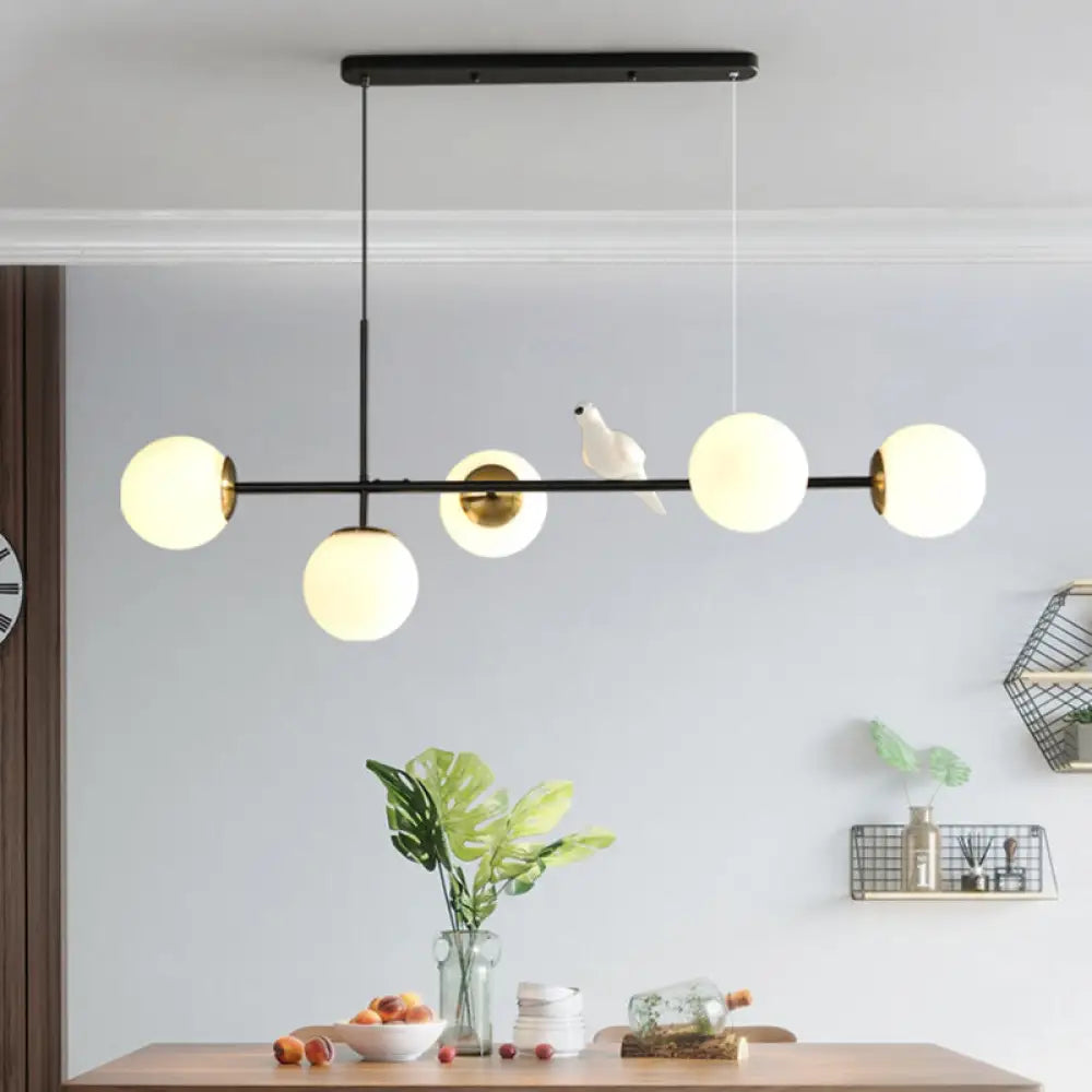 DecorBites™ Brass Sphere Ceiling Light with Adjustable Cord - Industrial 5-Light Island Pendant, Amber/Milky White/Smoke Grey Glass Shades