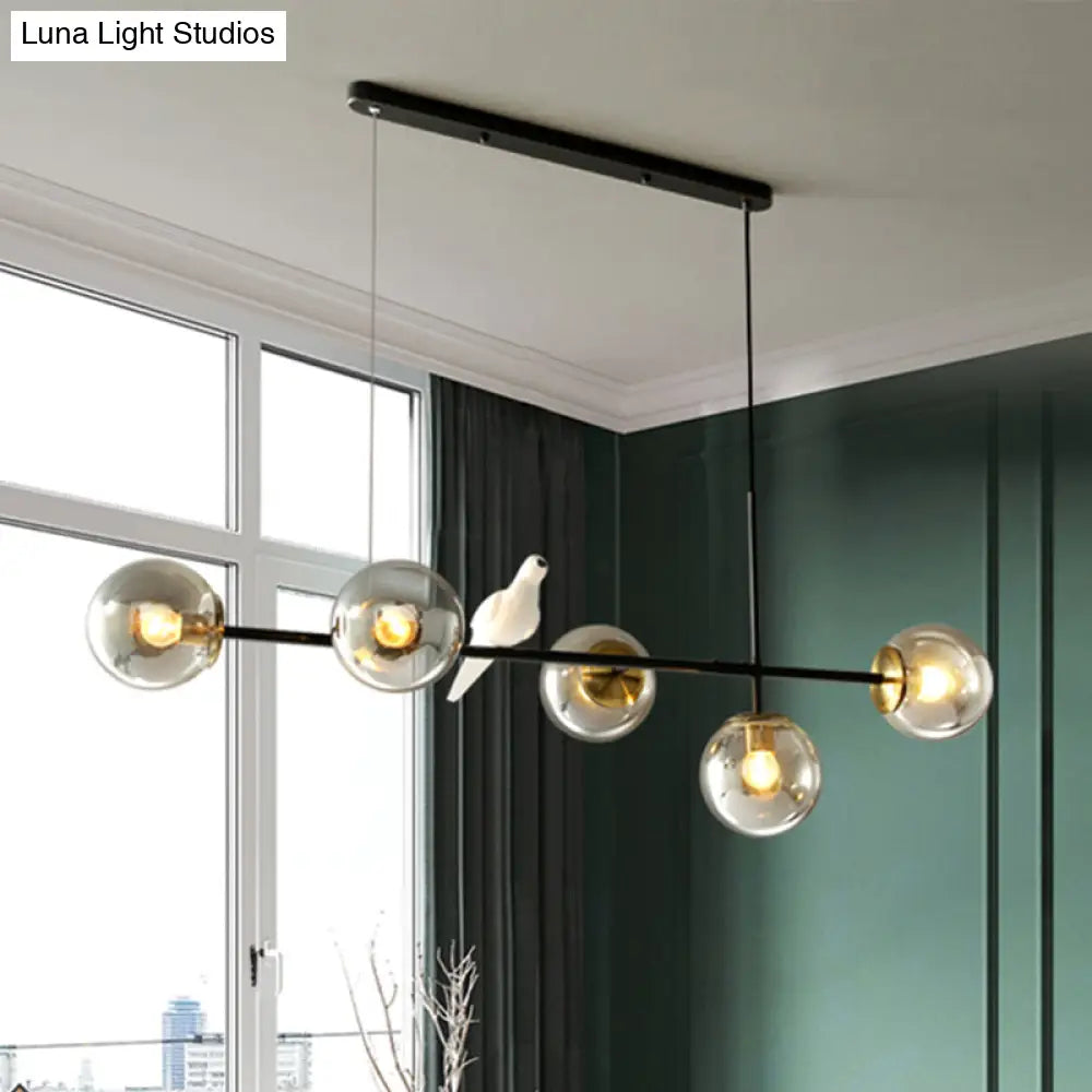 DecorBites™ Brass Sphere Ceiling Light with Adjustable Cord - Industrial 5-Light Island Pendant, Amber/Milky White/Smoke Grey Glass Shades