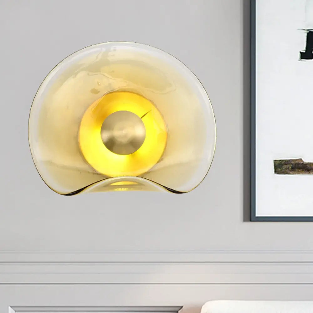 DecorBites™ Brass Wall Mounted LED Sconce Light: Tan Glass Bend Panel Post-Modern Lamp