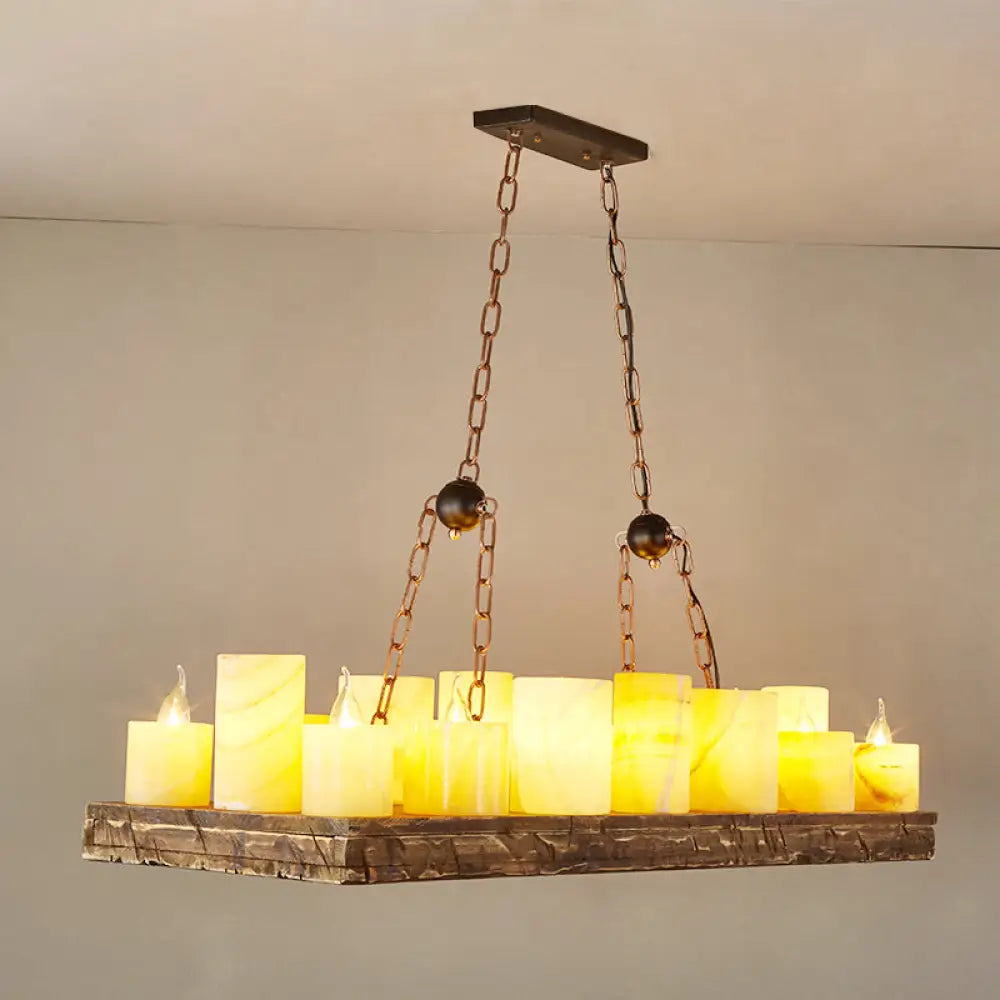 DecorBites™ Brown Wood Candelabra Pendant Light for Dining Room - Island Hanging Lamp Kit