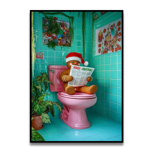 DecorBites™ Cat Reading on Toilet Wall Art