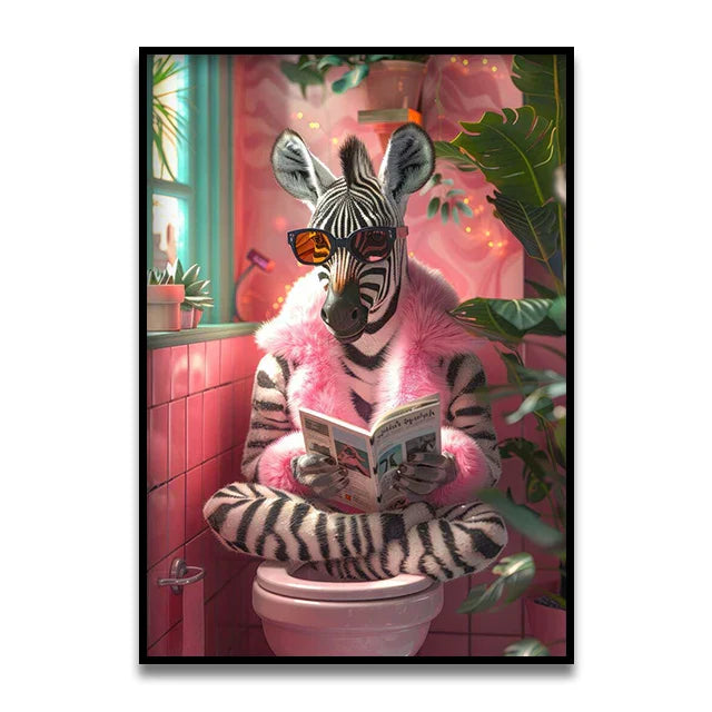 DecorBites™ Cat Reading on Toilet Wall Art