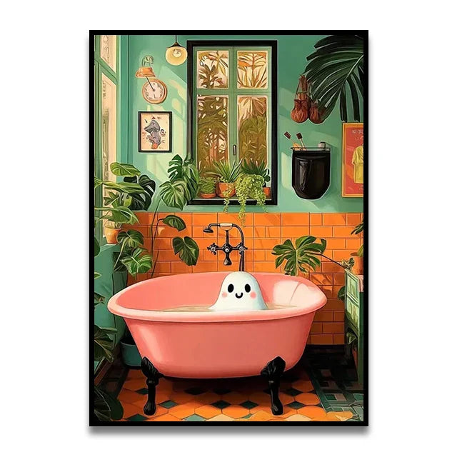 DecorBites™ Cat Reading on Toilet Wall Art