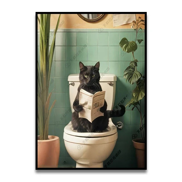 DecorBites™ Cat Reading on Toilet Wall Art