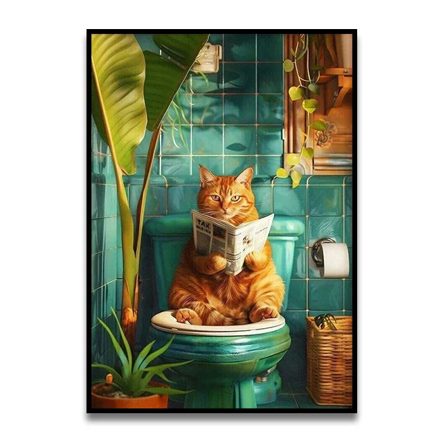 DecorBites™ Cat Reading on Toilet Wall Art