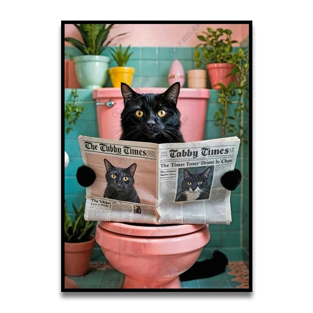 DecorBites™ Cat Reading on Toilet Wall Art