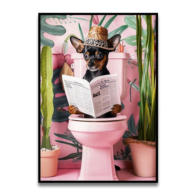 DecorBites™ Cat Reading on Toilet Wall Art