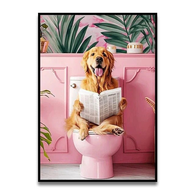 DecorBites™ Cat Reading on Toilet Wall Art