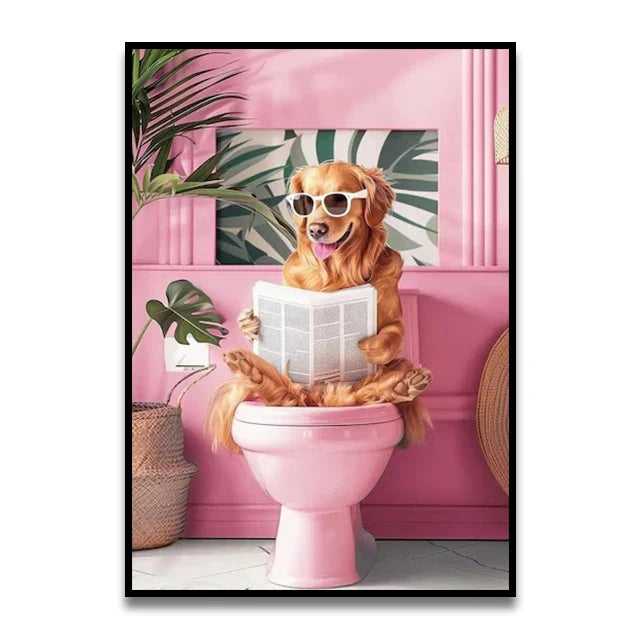 DecorBites™ Cat Reading on Toilet Wall Art