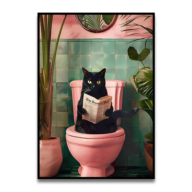 DecorBites™ Cat Reading on Toilet Wall Art