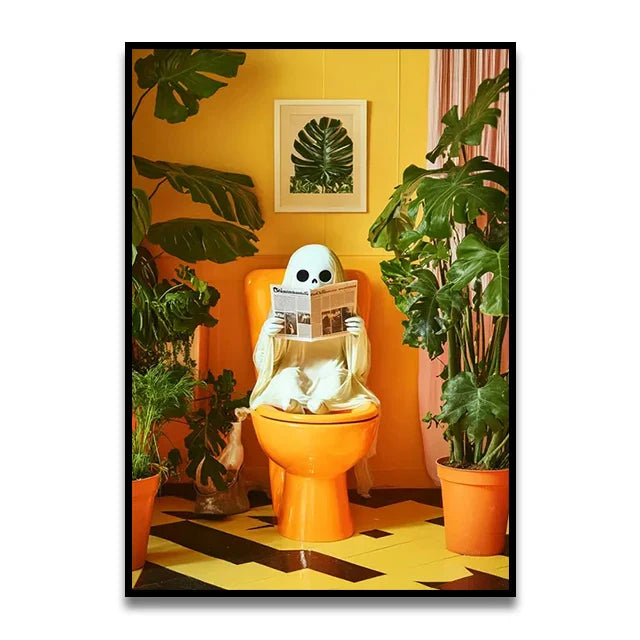 DecorBites™ Cat Reading on Toilet Wall Art