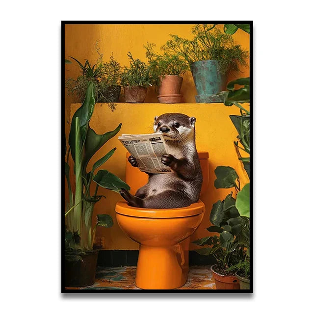 DecorBites™ Cat Reading on Toilet Wall Art
