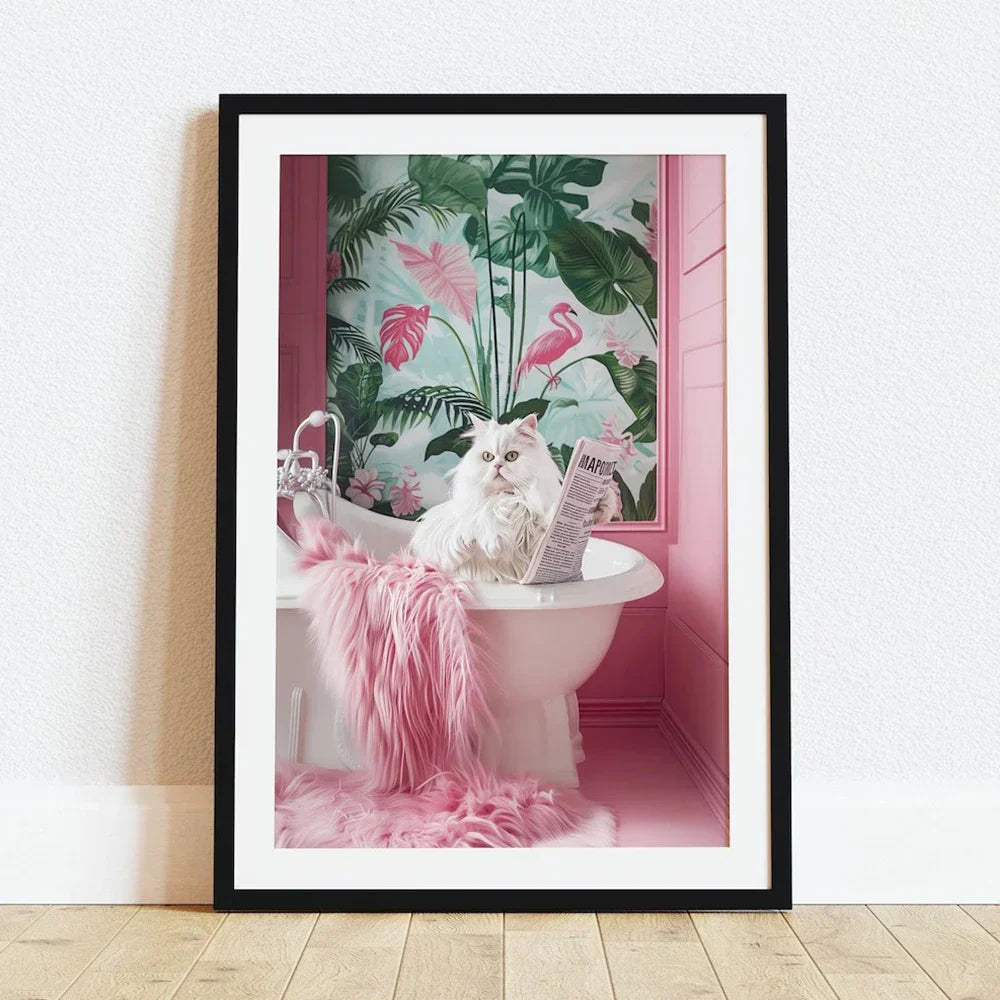 DecorBites™ Cat Reading on Toilet Wall Art