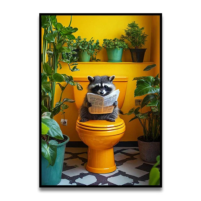 DecorBites™ Cat Reading on Toilet Wall Art