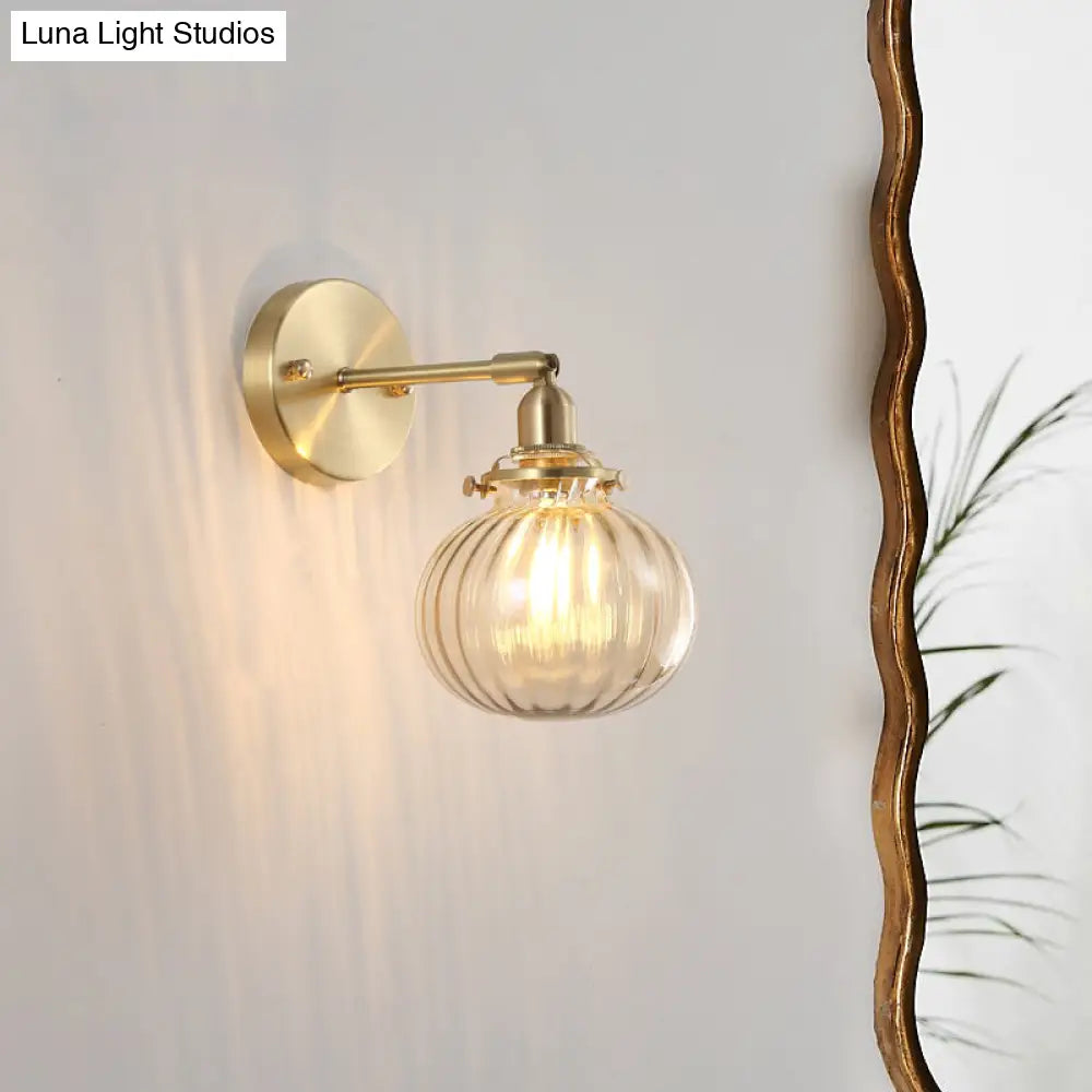 DecorBites™ Champagne/Clear Prismatic Glass Single Sconce Gold Wall Light - Minimalist Globe Design